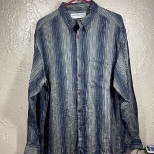 Jhane Barnes Green Long Sleeve Button Up Striped Made in Italy Shirt Mens Sz XL